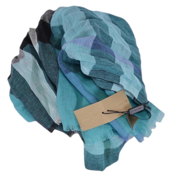 NWT AUTHENTIC BURBERRY GIANT EXPLODED CHECK LINEN LARGE CRINKLE SCARF - Picture 4 of 6